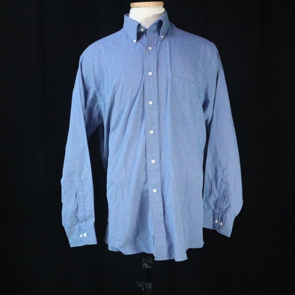 Arrow Dover Broadcloth Button Down Long Sleeve Shirt 16.5 Large Blue/White Check